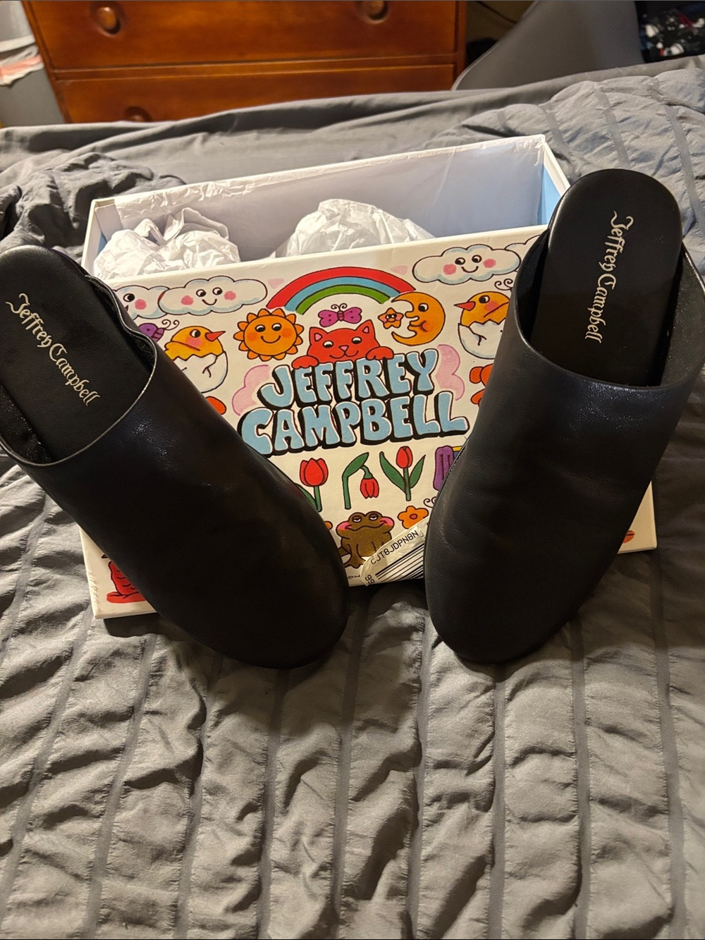 Jeffrey Campbell Black Slip-On Leather Mules